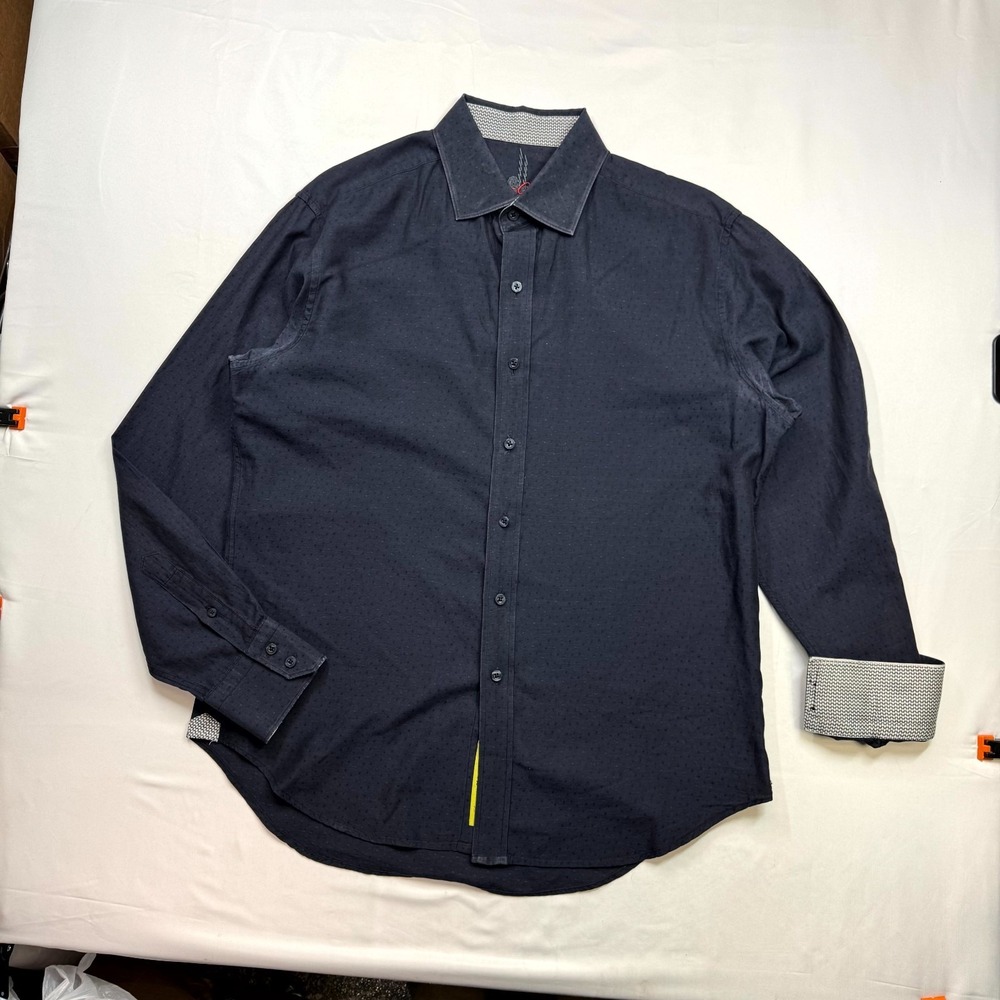 Robert Graham Shirt Mens M Black Dot Pattern Button Up Flip Cuffs Long Sleeve